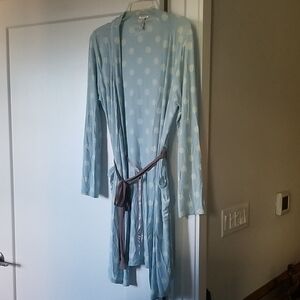P.J. Salvage Light Blue Polka Dot Robe with Brown Belt Size M